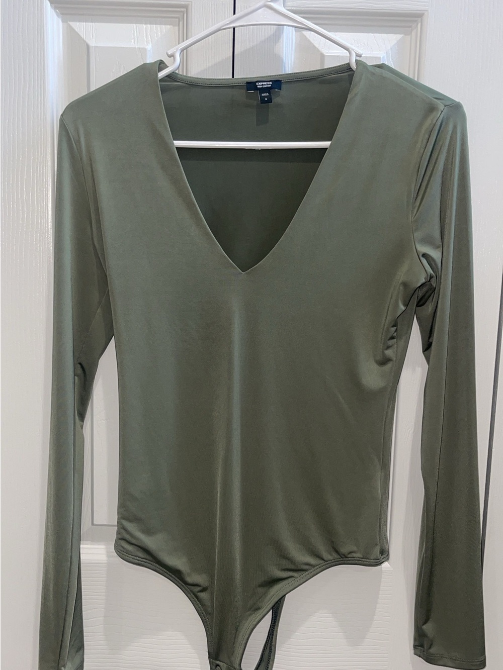 Express Olive Green Long Sleeve V-Neck Bodysuit